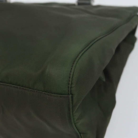 PRADA Hand Bag Nylon Khaki Silver Auth bs31898