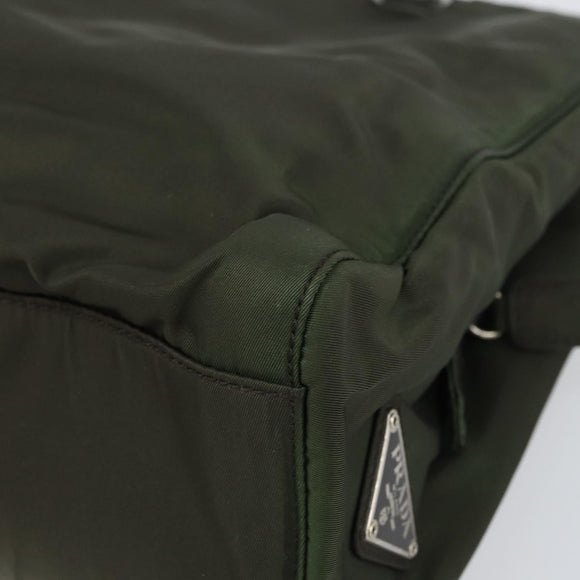 PRADA Hand Bag Nylon Khaki Silver Auth bs31898