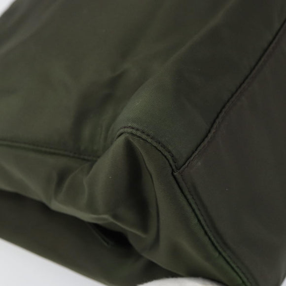 PRADA Hand Bag Nylon Khaki Silver Auth bs31898