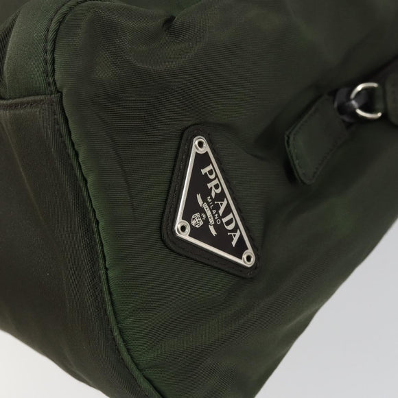 PRADA Hand Bag Nylon Khaki Silver Auth bs31898