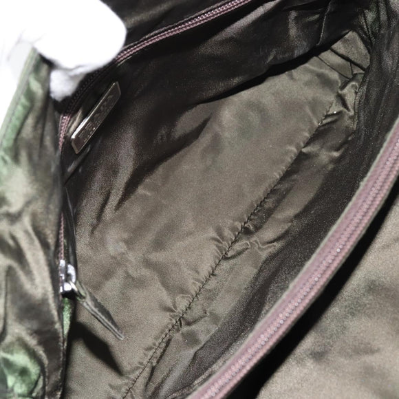 PRADA Hand Bag Nylon Khaki Silver Auth bs31898