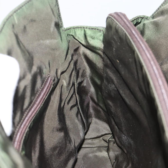 PRADA Hand Bag Nylon Khaki Silver Auth bs31898