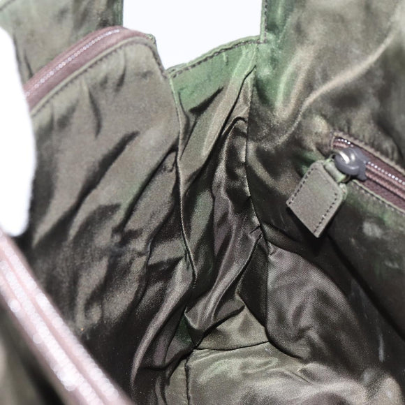 PRADA Hand Bag Nylon Khaki Silver Auth bs31898