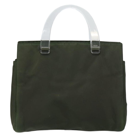 PRADA Hand Bag Nylon Khaki Silver Auth bs31898
