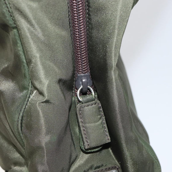 PRADA Hand Bag Nylon Khaki Silver Auth bs31898