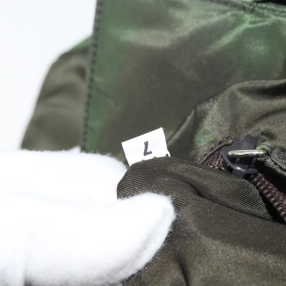 PRADA Hand Bag Nylon Khaki Silver Auth bs31898