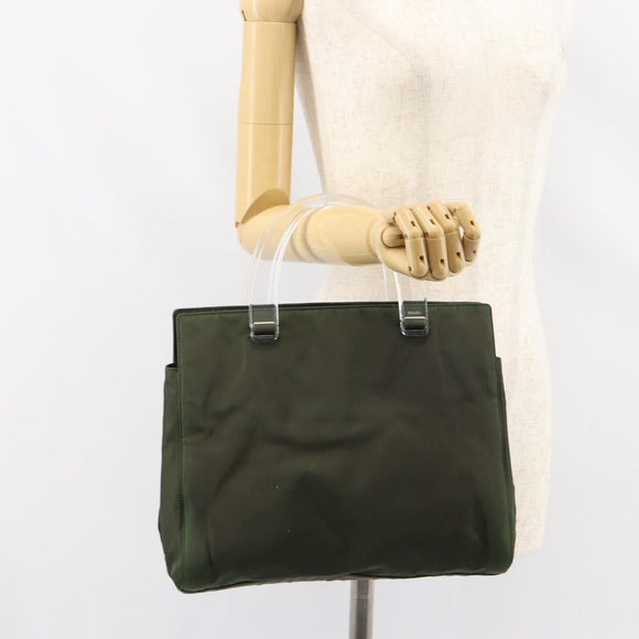 PRADA Hand Bag Nylon Khaki Silver Auth bs31898