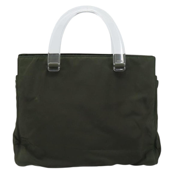 PRADA Hand Bag Nylon Khaki Silver Auth bs31898