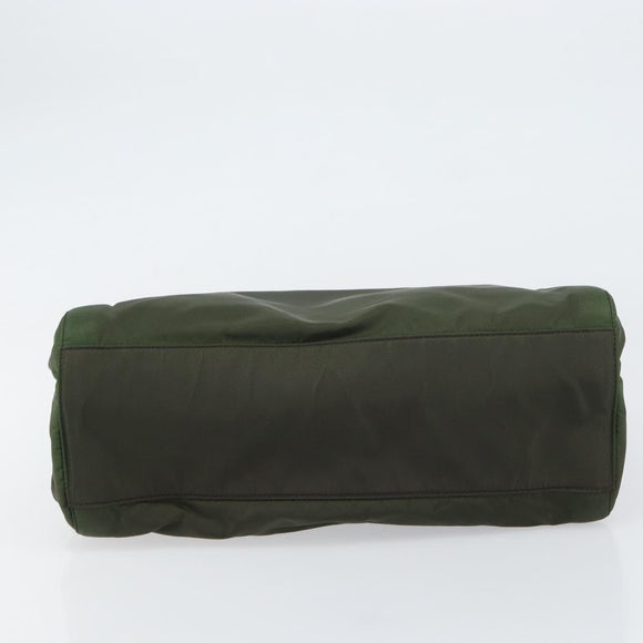 PRADA Hand Bag Nylon Khaki Silver Auth bs31898