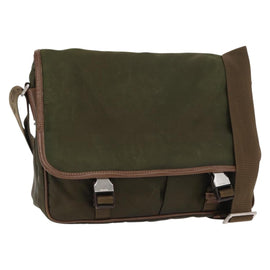 PRADA Shoulder Bag Nylon Khaki Silver Auth bs31899