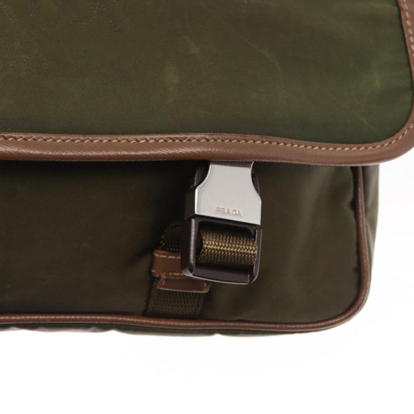 PRADA Shoulder Bag Nylon Khaki Silver Auth bs31899