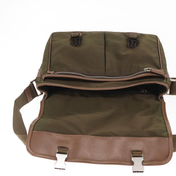 PRADA Shoulder Bag Nylon Khaki Silver Auth bs31899