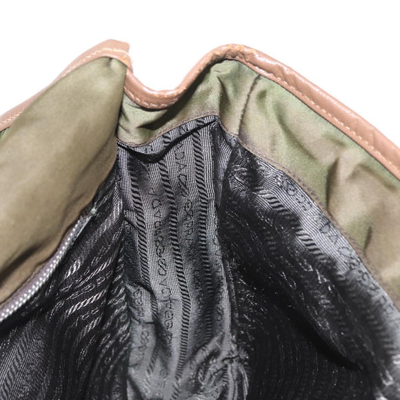 PRADA Shoulder Bag Nylon Khaki Silver Auth bs31899