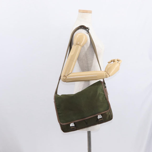 PRADA Shoulder Bag Nylon Khaki Silver Auth bs31899