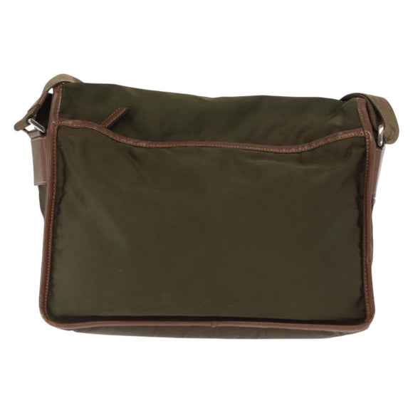 PRADA Shoulder Bag Nylon Khaki Silver Auth bs31899