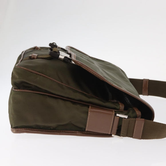 PRADA Shoulder Bag Nylon Khaki Silver Auth bs31899