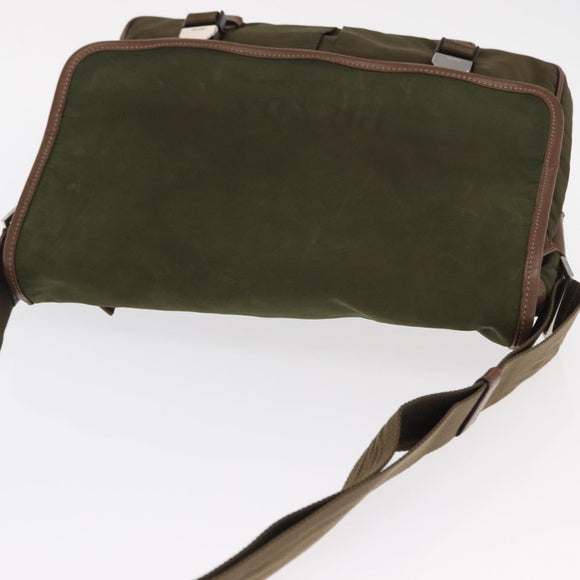 PRADA Shoulder Bag Nylon Khaki Silver Auth bs31899