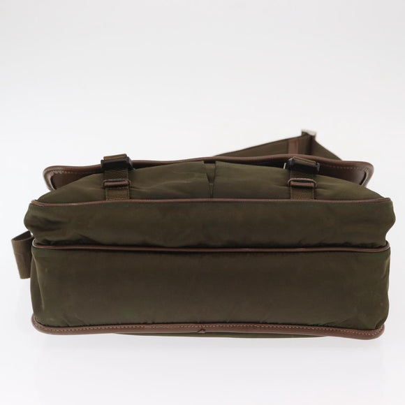 PRADA Shoulder Bag Nylon Khaki Silver Auth bs31899