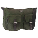 PRADA Shoulder Bag Nylon Khaki Silver Auth bs31900-1