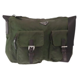 PRADA Shoulder Bag Nylon Khaki Silver Auth bs31900