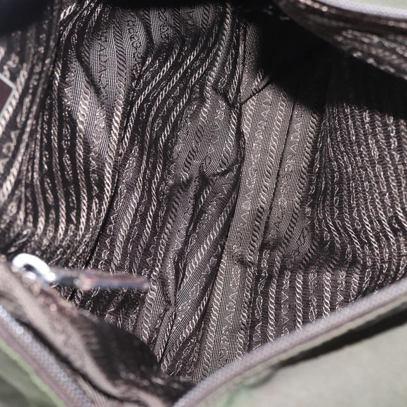 PRADA Shoulder Bag Nylon Khaki Silver Auth bs31900