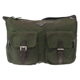 PRADA Shoulder Bag Nylon Khaki Silver Auth bs31900 - 0