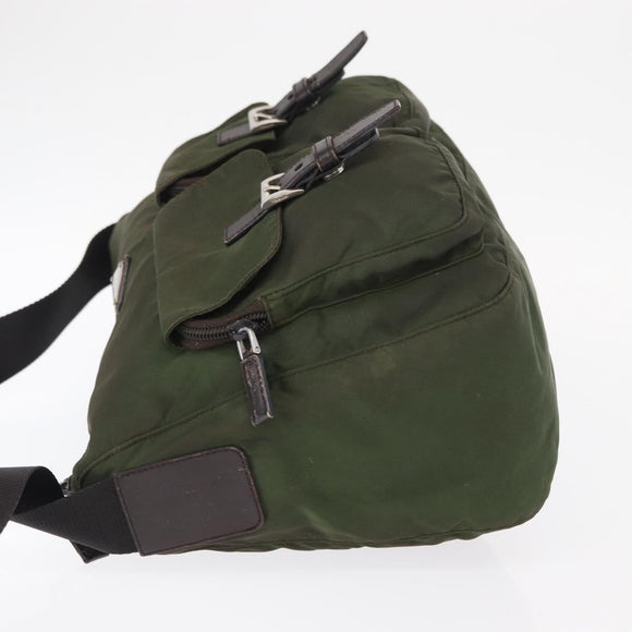 PRADA Shoulder Bag Nylon Khaki Silver Auth bs31900