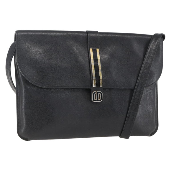 Christian Dior Shoulder Bag Leather Black Gold Auth bs31902