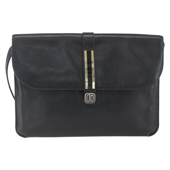 Christian Dior Shoulder Bag Leather Black Gold Auth bs31902