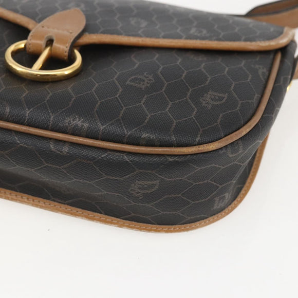 Christian Dior Honeycomb Canvas Shoulder Bag PVC Black Brown gold Auth bs31903