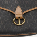Christian Dior Honeycomb Canvas Shoulder Bag PVC Black Brown gold Auth bs31903-14