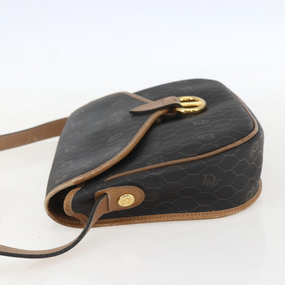 Christian Dior Honeycomb Canvas Shoulder Bag PVC Black Brown gold Auth bs31903