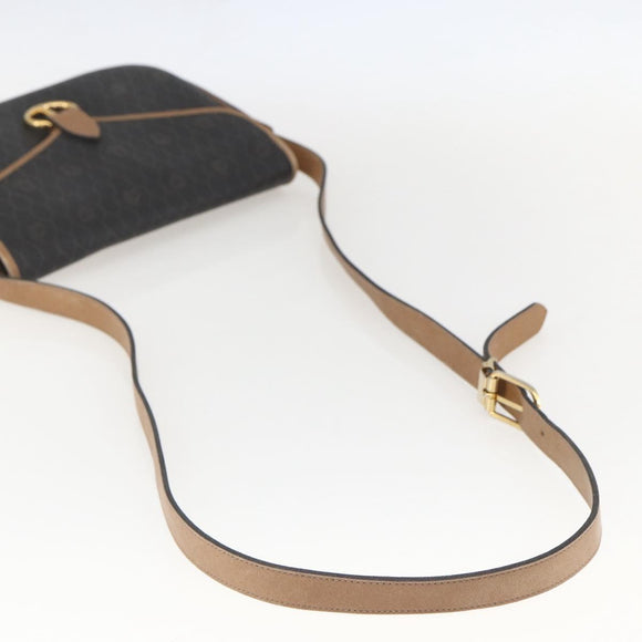 Christian Dior Honeycomb Canvas Shoulder Bag PVC Black Brown gold Auth bs31903