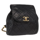 CHANEL Matelasse Backpack Lamb Skin Black Gold CC Auth bs31908-1