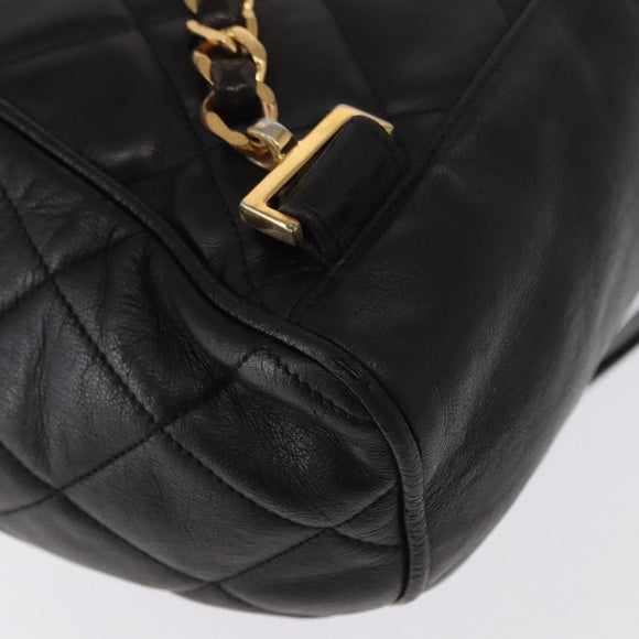 CHANEL Matelasse Backpack Lamb Skin Black Gold CC Auth bs31908