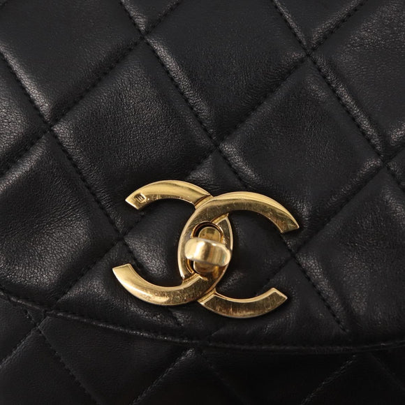 CHANEL Matelasse Backpack Lamb Skin Black Gold CC Auth bs31908