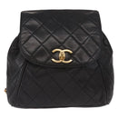 CHANEL Matelasse Backpack Lamb Skin Black Gold CC Auth bs31908-13