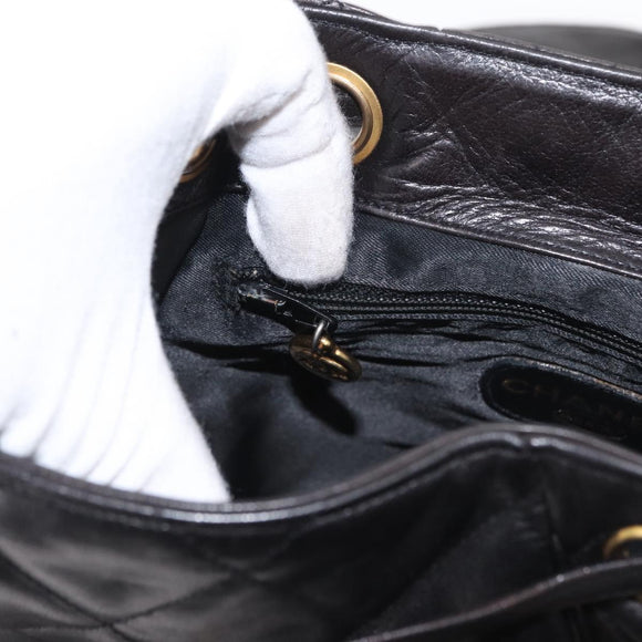 CHANEL Matelasse Backpack Lamb Skin Black Gold CC Auth bs31908
