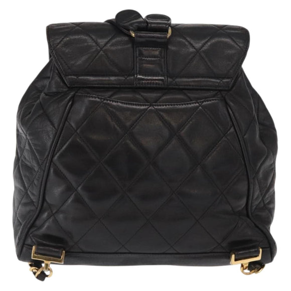 CHANEL Matelasse Backpack Lamb Skin Black Gold CC Auth bs31908