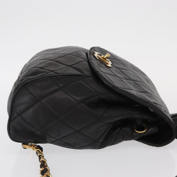 CHANEL Matelasse Backpack Lamb Skin Black Gold CC Auth bs31908