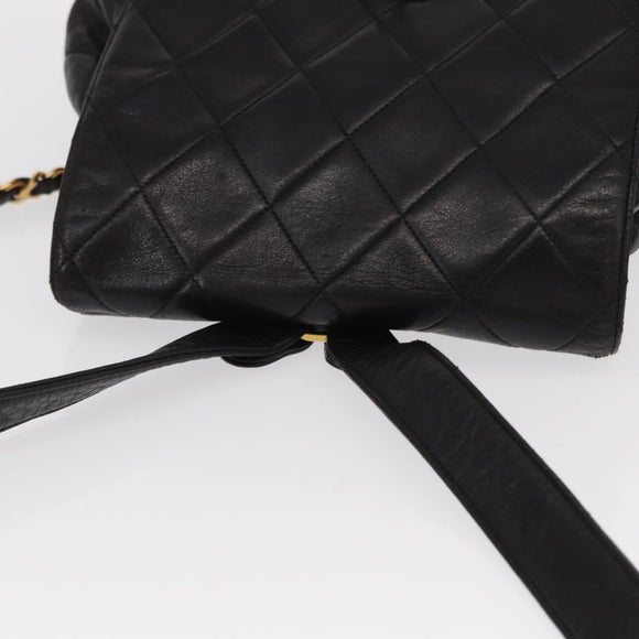 CHANEL Matelasse Backpack Lamb Skin Black Gold CC Auth bs31908