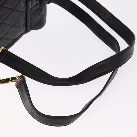 CHANEL Matelasse Backpack Lamb Skin Black Gold CC Auth bs31908