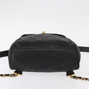 CHANEL Matelasse Backpack Lamb Skin Black Gold CC Auth bs31908-5