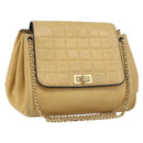 CHANEL Choco Bar line Chain Shoulder Bag Lamb Skin Beige Gold CC Auth bs31909-1