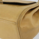 CHANEL Choco Bar line Chain Shoulder Bag Lamb Skin Beige Gold CC Auth bs31909-9