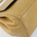 CHANEL Choco Bar line Chain Shoulder Bag Lamb Skin Beige Gold CC Auth bs31909-14