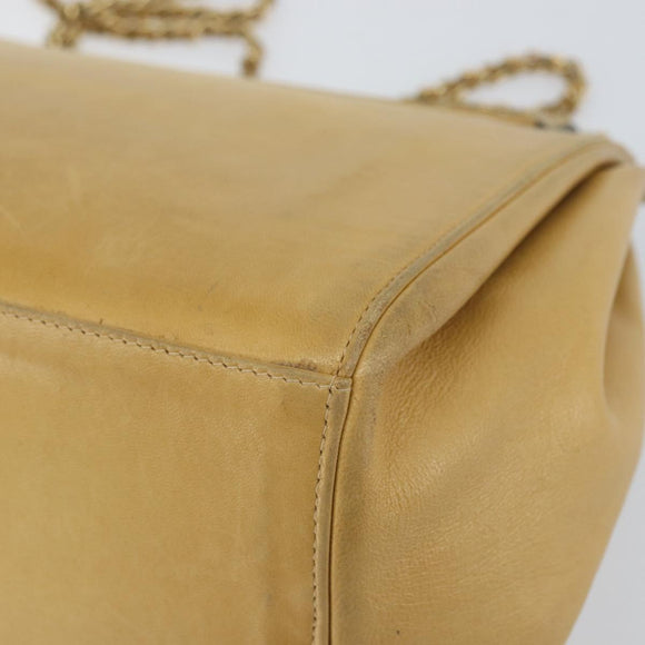 CHANEL Choco Bar line Chain Shoulder Bag Lamb Skin Beige Gold CC Auth bs31909