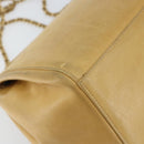CHANEL Choco Bar line Chain Shoulder Bag Lamb Skin Beige Gold CC Auth bs31909-16