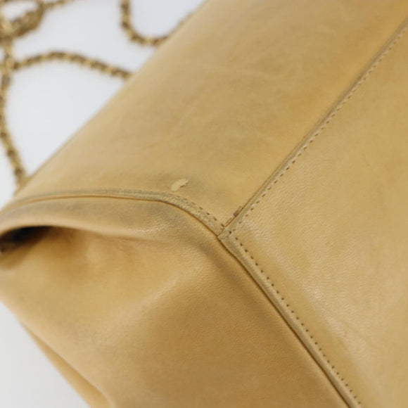 CHANEL Choco Bar line Chain Shoulder Bag Lamb Skin Beige Gold CC Auth bs31909