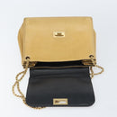 CHANEL Choco Bar line Chain Shoulder Bag Lamb Skin Beige Gold CC Auth bs31909-10
